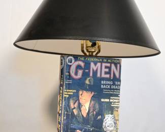 Midcentury Folk Art G-Men Book Lamp