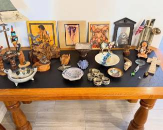 library table, Native American art and figures