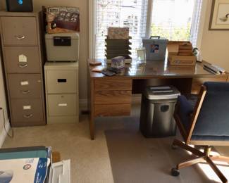 Metal File Cabinets, Wood Desk,