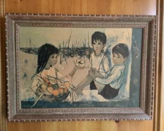 Vintage MCM TIKI Print Fisherman's Children Valadie