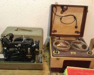Vintage Pfaff Console Sewing Machine, Web Cor Electronic Memory Tape Recorder