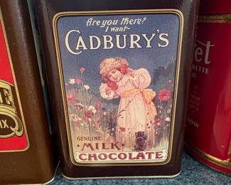 Collection of Vintage Tins Nabisco Premium Saltinas, Hungry Jack Pancake Mix, Cadburys Milk Chocolate, Velvet Pipe and Cigarette Tobacco fourth image