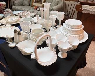 Assorted Milk Glass Collection with Embossed Plates
