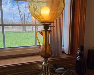 Amber Crackle Glass Hurricane Lamp