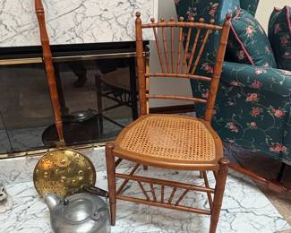 Antique Faux Bamboo Spindle Back Chair with Cane Seat