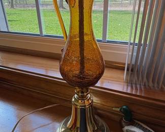 Amber Crackle Glass Hurricane Lamp third image