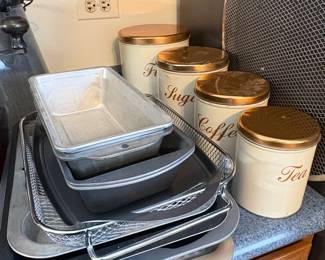 Vintage Kitchen Canister Set and Baking Pans