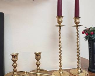 Brass Twisted Stem Candlesticks with Bell