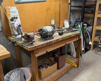 Vintage Workbench with Assorted Tools and Motor