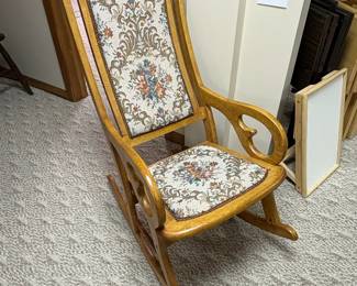 Vintage Floral Upholstered Wooden Rocking Chair second image