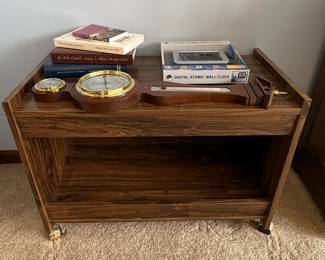 Rolling Bar Cart with Barometer, Thermometer, and Clock
