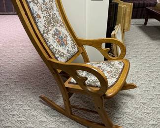 Vintage Floral Upholstered Wooden Rocking Chair third image
