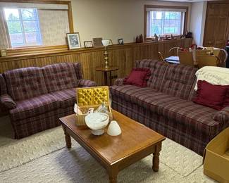 Plaid Upholstered Sofa and Loveseat Set
