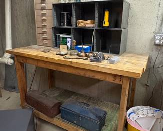 Vintage Workbench with Assorted Tools and Motor second image
