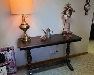 Antique Console Table with Turned Legs and Stretcher