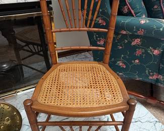 Antique Faux Bamboo Spindle Back Cane Seat Side Chair