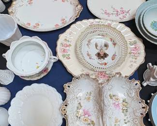 Assorted Vintage Floral Dinnerware and Ruby or Amber Glassware Set
