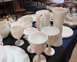 Assorted Milk Glass Collection with Embossed Plates fourth image