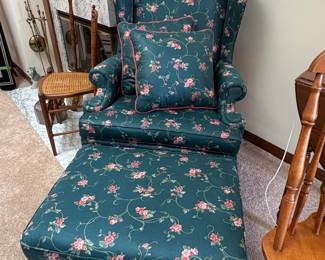 Floral Wingback Armchair and Ottoman Set