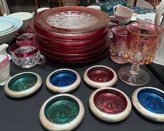 Assorted Vintage Floral Dinnerware and Ruby or Amber Glassware Set third image