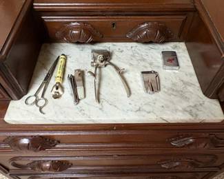 Victorian Walnut Bachelors Chest with Marble Insert and Clock third image