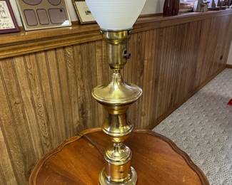Vintage Brass Torchiere Table Lamp with Frosted Glass Shade