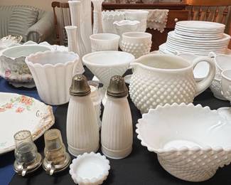 Assorted Milk Glass Collection with Embossed Plates second image