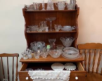 Vintage Maple Hutch with Assorted Glassware second image
