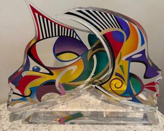 Haziza signed Acrylic Lucite Sculpture "Double Impression"