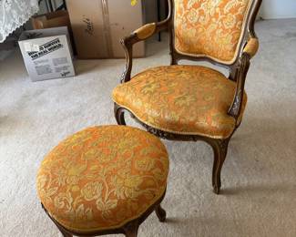 early 20th century french-style- Louis XV -  armchair and ottoman
