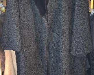 Vintage Black Lambswool Persian Curly Lamb And Mink Collared Coat