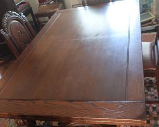 Vintage refractory  table with  6  chairs    66"  x 41" with  two  18"  leaves