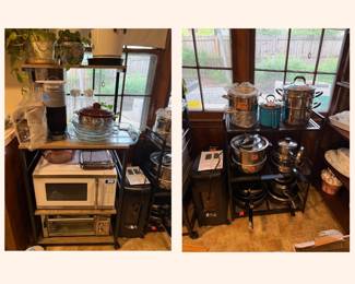 Various small kitchen appliances, bakeware, collectibles