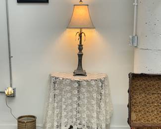 Lamp, Table, Trash Bin