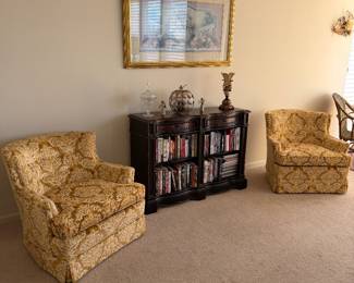 1970s swivel club chairs, velvet/brocade