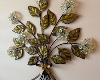 Vintage metal & acrylic hydrangea wall sculpture