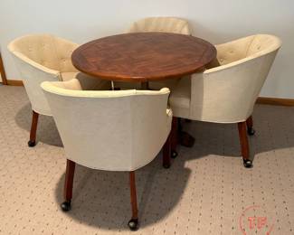 Vintage Game Table with Barrel-Backed Chairs