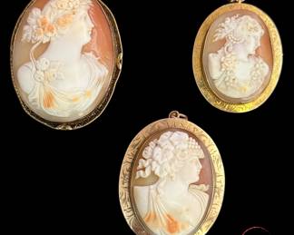 Victorian Hand Carved Cameos with Gold Bezels