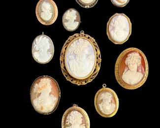 Victorian Hand Carved Cameos with Gold Bezels