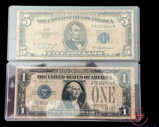 $5 Silver Certificate and 1928 $1 Silver Certificate