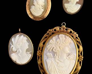Victorian Hand Carved Cameos with Gold Bezels