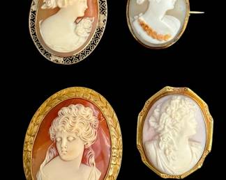 Victorian Hand Carved Cameos with Gold Bezels