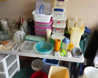 Plastic Storage, Garbage Cans, and Kitchen Items