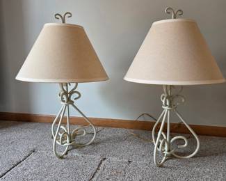 Pair Vintage White Metal Lamps with Shades