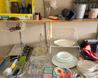 Kitchen Items, Dishes, Corning Ware, Metal Shelf Stand, Muffin Pan, Baking Sheet, Metal Tray, Hot Pads