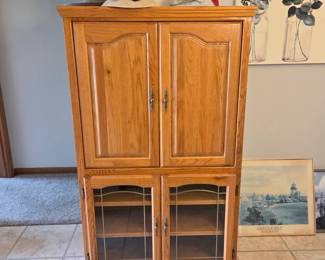 Oak Entertainment Center Armoir w/Glass Doors