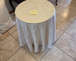 Three Leg Table with Glass and Cloth Cover