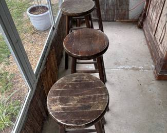 (4) round wood bar stools $25 each 14.5” diameter 30.5”t