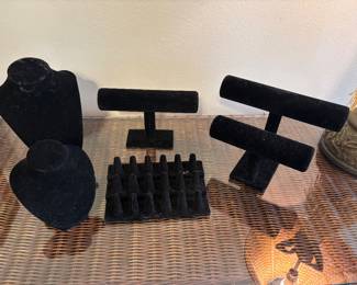 Jewelry: earrings, bracelets, necklaces. Jewelry making supplies, jewelry display pieces, semi precious stones. Some priced individually some by lots.