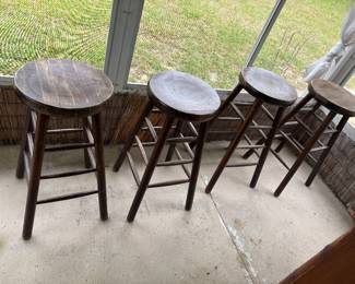(4) round wood bar stools $25 each 14.5” diameter 30.5”t